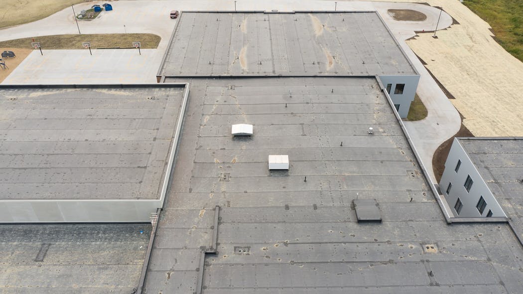 This school roof in Marion, Iowa withstood 130+ mph winds during the 2020 derecho and remained fully intact.