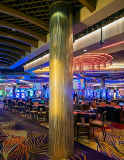 “Light bounces off the columns’ surface as guests pass by, capturing the sparkle and allure of the city while creating luxe cohesion throughout the resort,” relates Gutierrez. “Light bounces off the columns’ surface as guests pass by, capturing the sparkle and allure of the city while creating luxe cohesion throughout the resort,” relates Gutierrez.