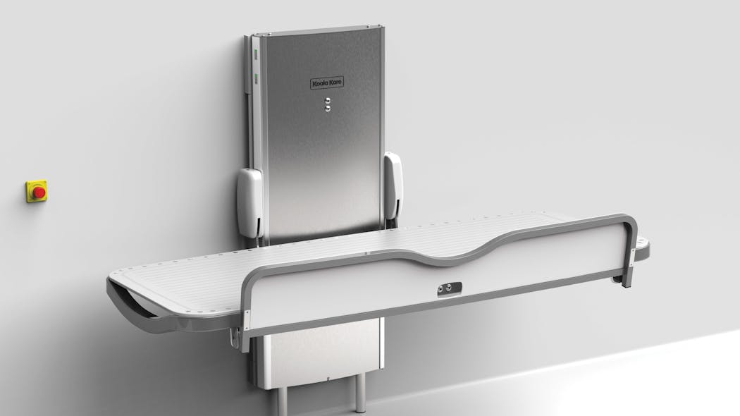 KOALA KARE&rsquo;s KB3000-AHL: The table height of this special needs changing station adjusts from 12-in. to 41-in. from the floor.