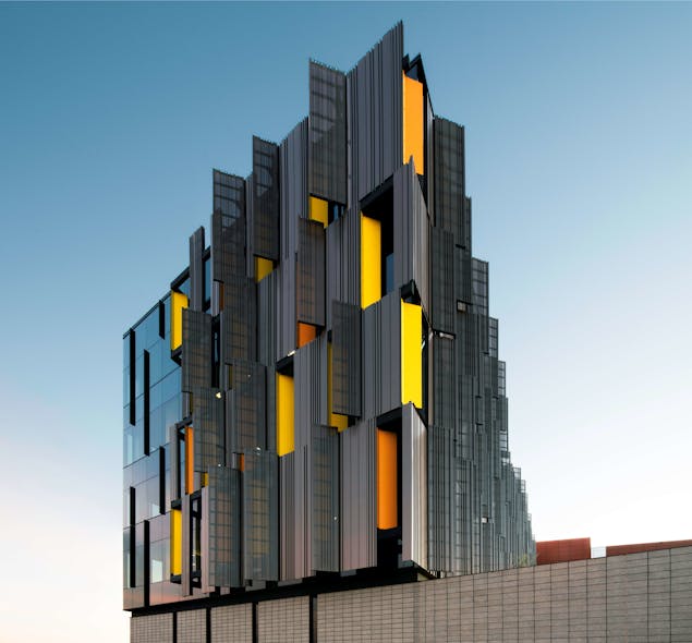 DLR Group incorporated pops of color into the western facade inspired by the saguaro cactus flower.