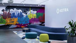 A mural by hometown artist Aaron Darling at Ketra’s headquarters in Austin depicts skylines across the world where Lutron has offices. A mural by hometown artist Aaron Darling at Ketra’s headquarters in Austin depicts skylines across the world where Lutron has offices.