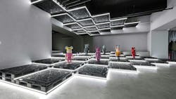 A lesson in melding retail and art, the experiential space—part retail, part art gallery—can display menswear one day, and then change it out completely to exhibit pop art, such as collectible Be@rbrick figurines, seen here, the very next day. A lesson in melding retail and art, the experiential space—part retail, part art gallery—can display menswear one day, and then change it out completely to exhibit pop art, such as collectible Be@rbrick figurines, seen here, the very next day.