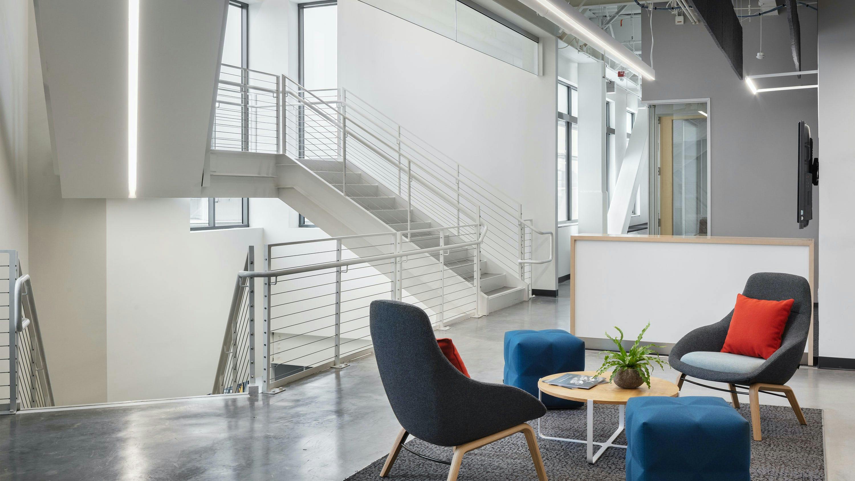 The central staircase of the San Francisco Airport administration building.