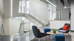 The central staircase of the San Francisco Airport administration building. The central staircase of the San Francisco Airport administration building.