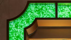 Recycled glass bottles create a unique material effect on the facade of the flagship Bulgari store in Shanghai. Recycled glass bottles create a unique material effect on the facade of the flagship Bulgari store in Shanghai.