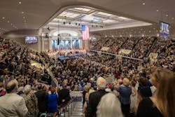 In Washington, the renovated DAR Constitution Hall laylight accommodates rigging and equipment for many event types. In Washington, the renovated DAR Constitution Hall laylight accommodates rigging and equipment for many event types.