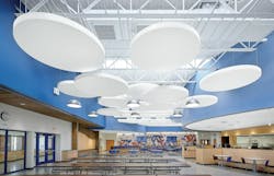 Acoustibuilt Seamless Acoustical Ceiling Clouds in cafeteria at Saratoga Spring High School Acoustibuilt Seamless Acoustical Ceiling Clouds in cafeteria at Saratoga Spring High School