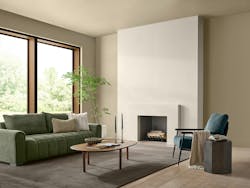 Universal Khaki paint color on walls in living room with fireplace. Universal Khaki paint color on walls in living room with fireplace.