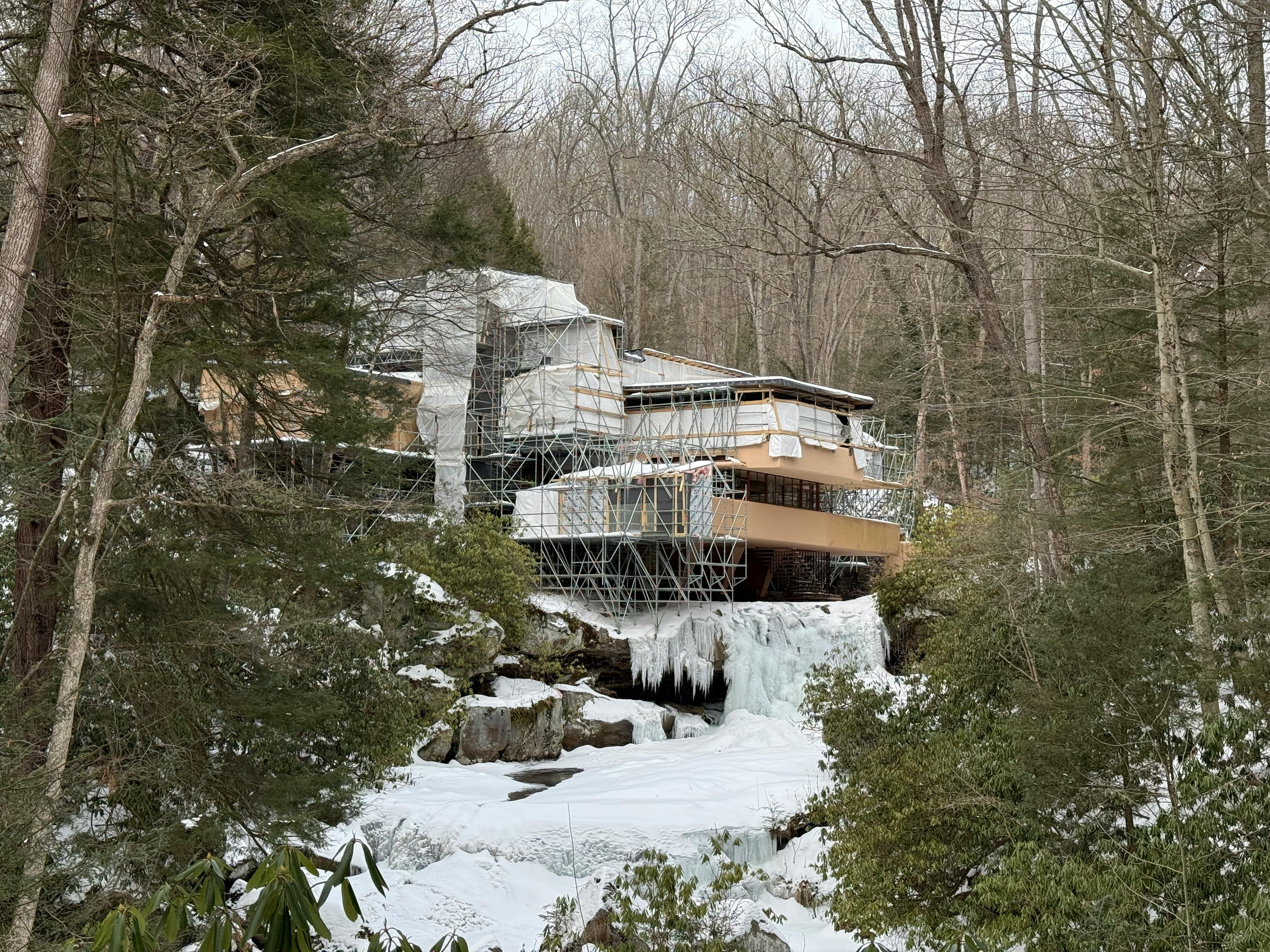 While the grounds stay open for winter walks, the house closes for ten weeks each winter. This was when the most intensive preservation work occurred. Scaffolding and insulated enclosures were erected with generators powering heaters to ensure materials adhered and cured properly.