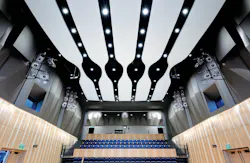 Custom acoustic ribbons installed on the ceiling of the Falls Music Center
