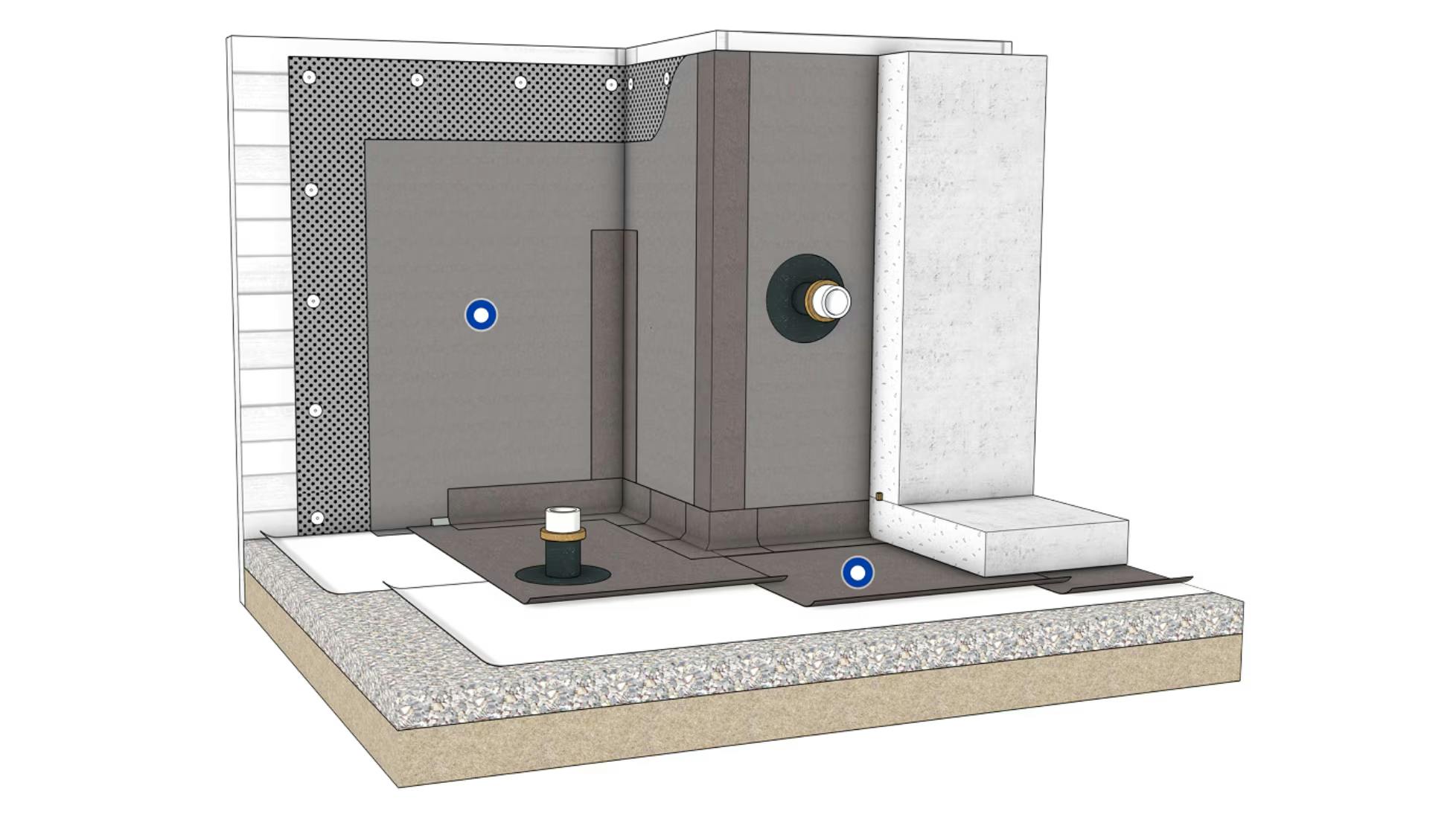 Illustration of applying waterproofing solution in below-grade application.