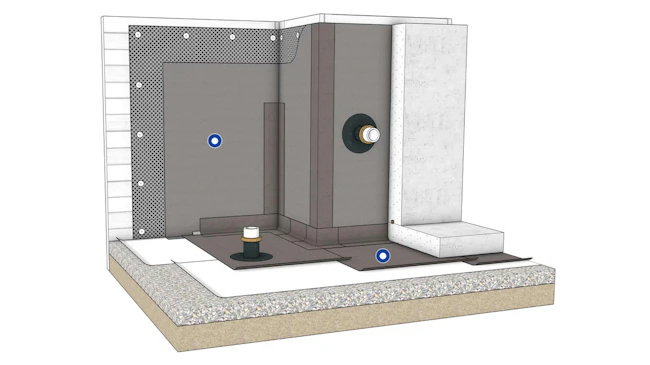 Illustration of applying waterproofing solution in below-grade application.
