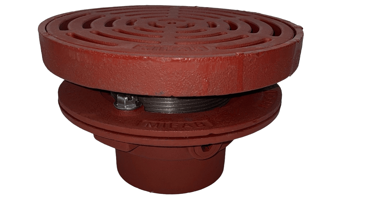 Drain with cast iron body and 9&Prime; adjustable, heavy-duty tractor grate.
