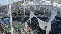 Shredded fabric from tensile membrane roof destroyed by Hurricane Milton.