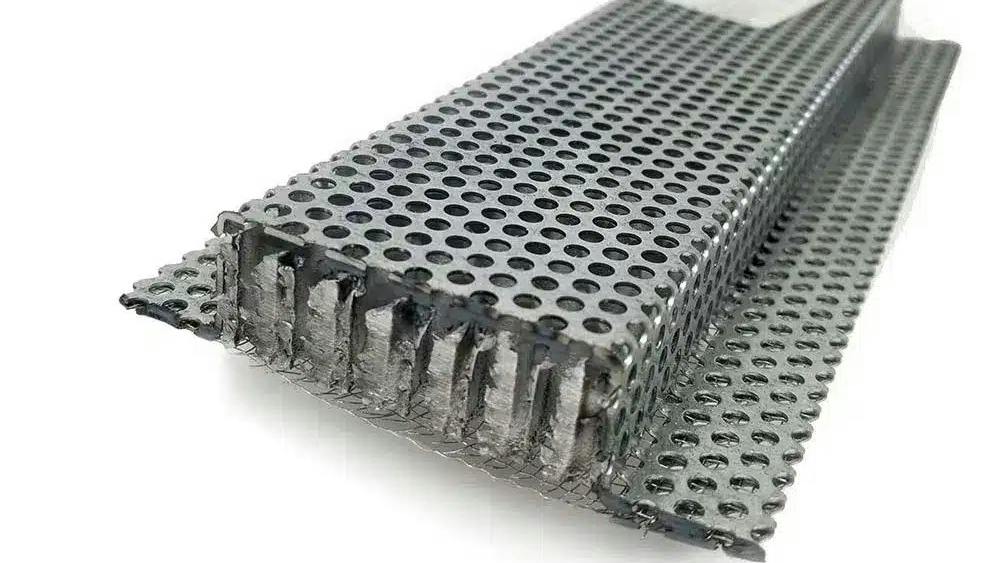 Close-up of Vulcan Honeycomb matrix with intumescent technology with ember-catching screen mesh built into galvanized steel frame