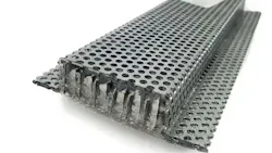 Close-up of Vulcan Honeycomb matrix with intumescent technology with ember-catching screen mesh built into galvanized steel frame