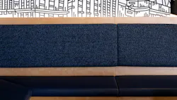 Banquet clad in Emergent Galaxy upholstery at the Brooks Running headquarters.