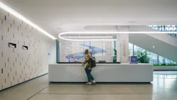 Reception desk at Brooks Running headquarters.