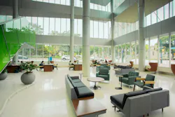 Daylight lobby interior of Hillman Library.
