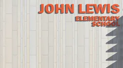 Exterior of John Lewis Elementary School showing oko skin panels in three widths in the color Sahara.